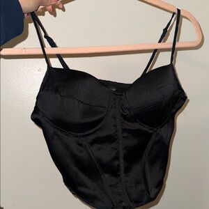 Sincerely Jules Black Satin Crop Top